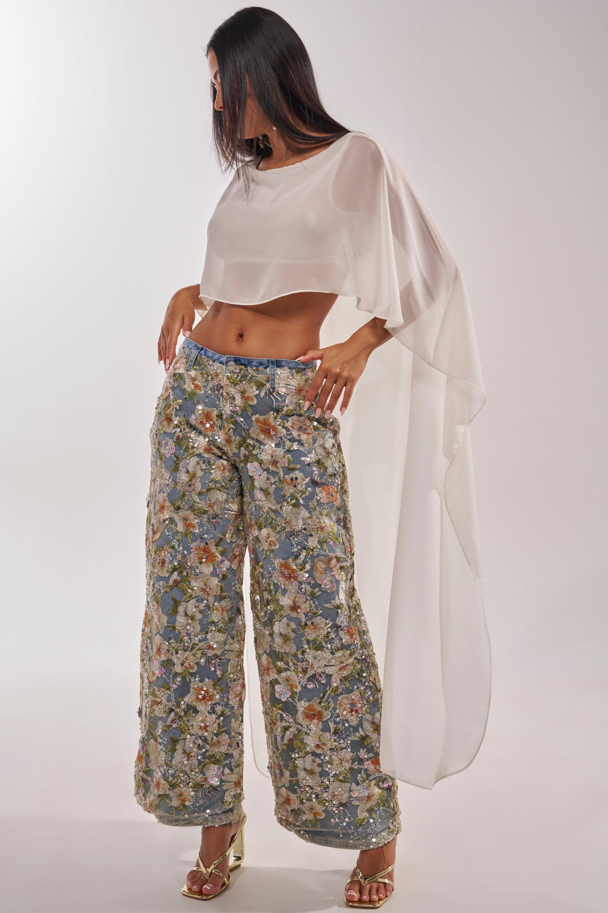 IRIS RELAXED DENIM WITH FLORAL OVERLAY