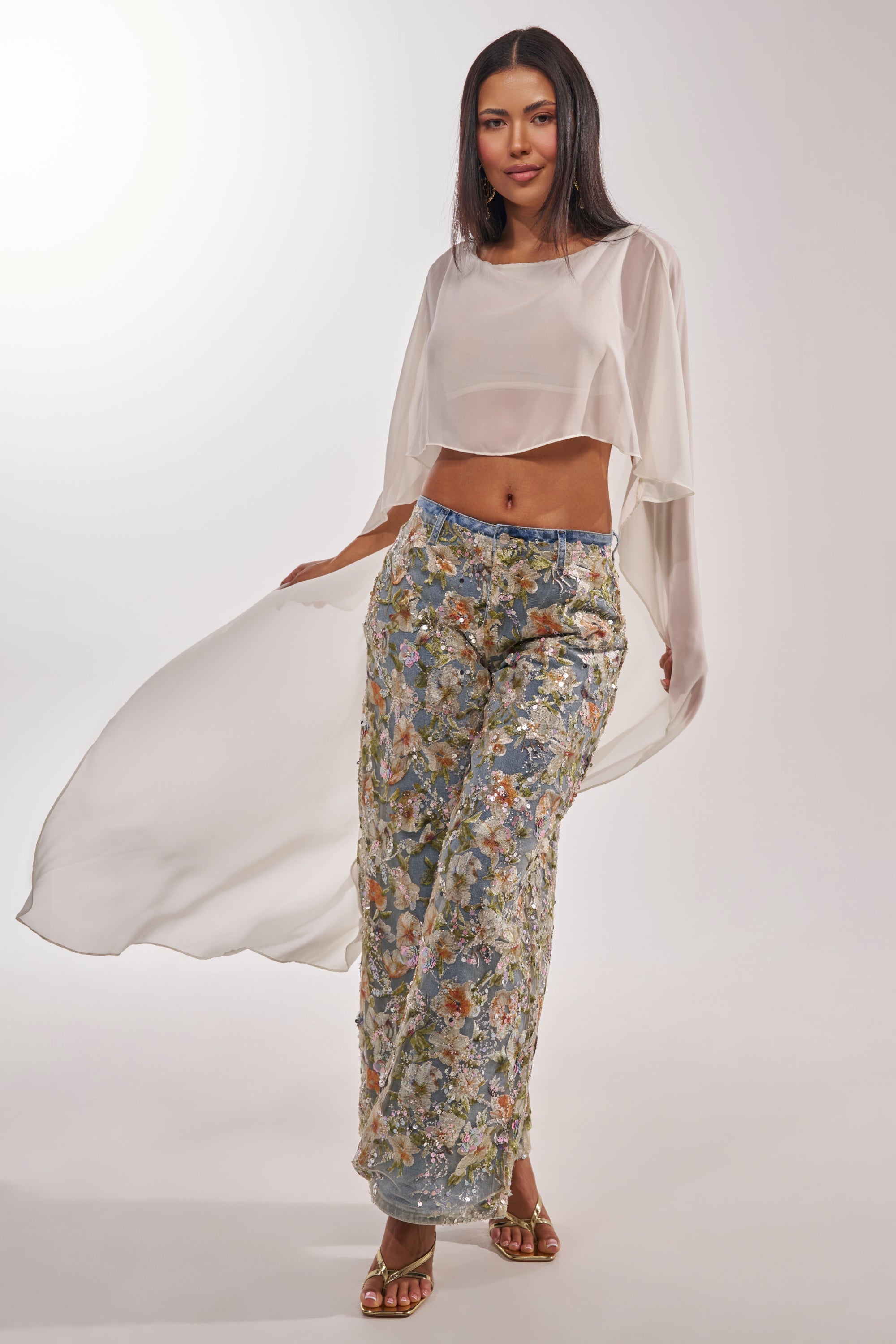 IRIS RELAXED DENIM WITH FLORAL OVERLAY