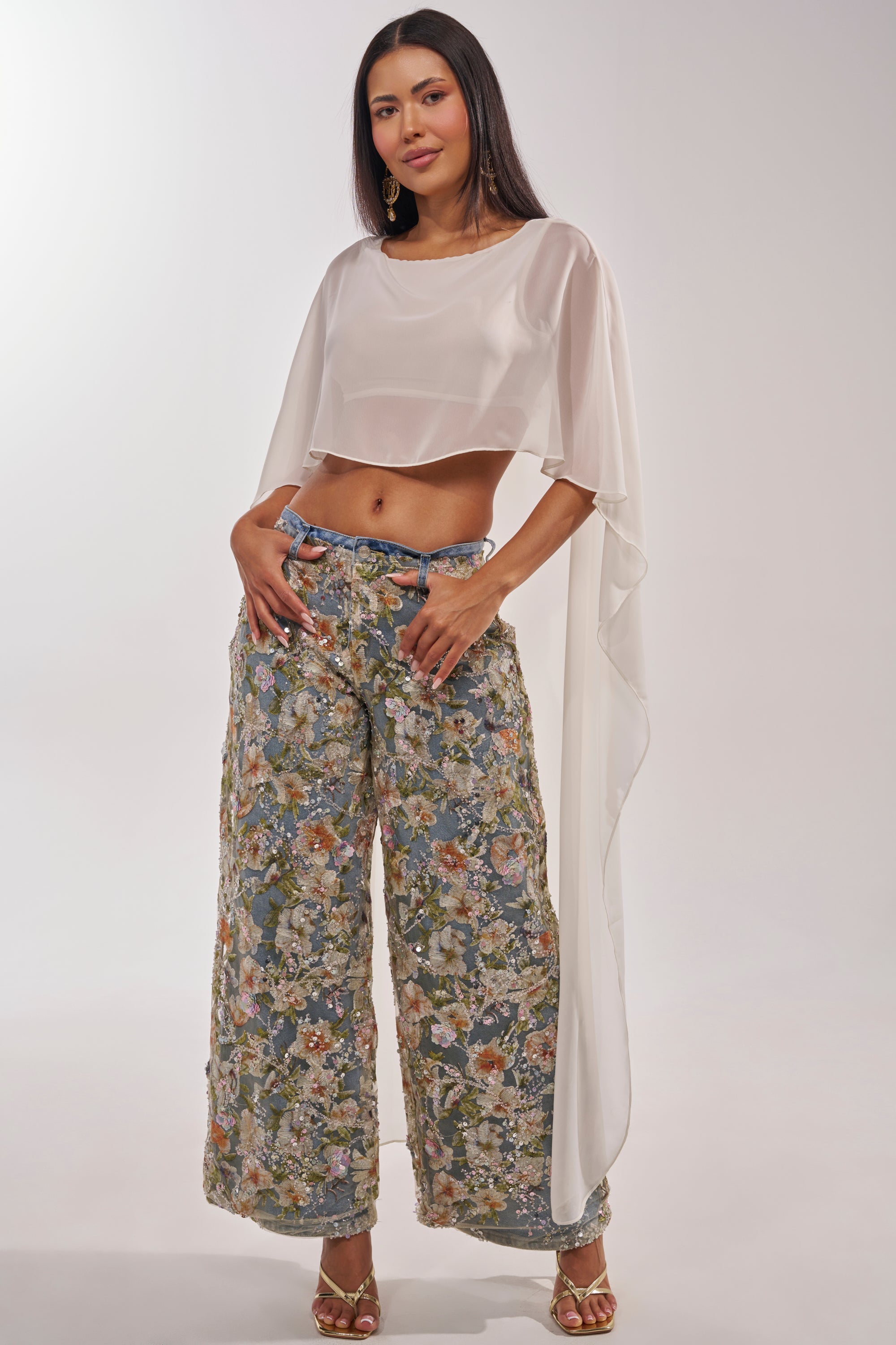 IRIS RELAXED DENIM WITH FLORAL OVERLAY