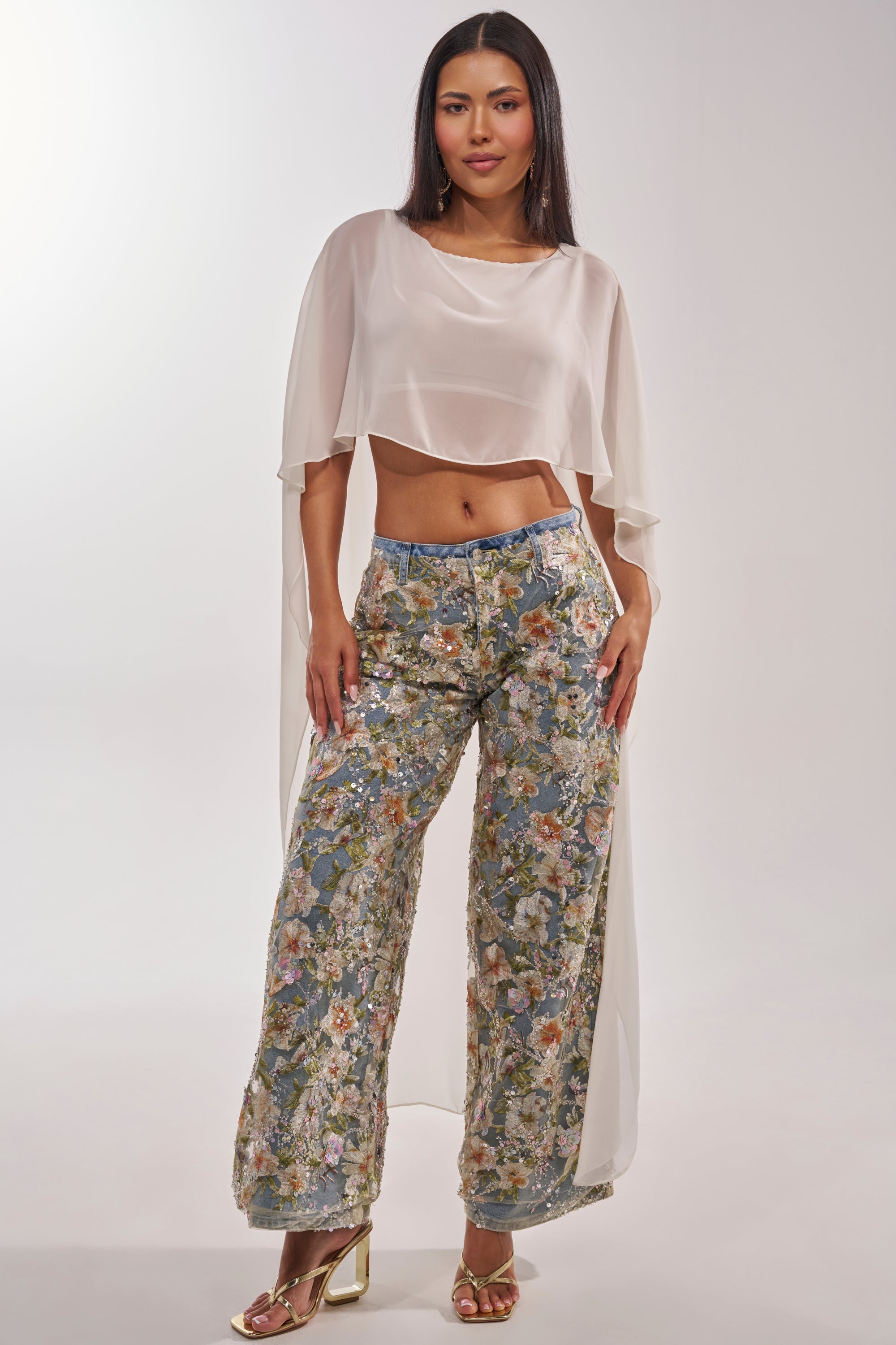 IRIS RELAXED DENIM WITH FLORAL OVERLAY