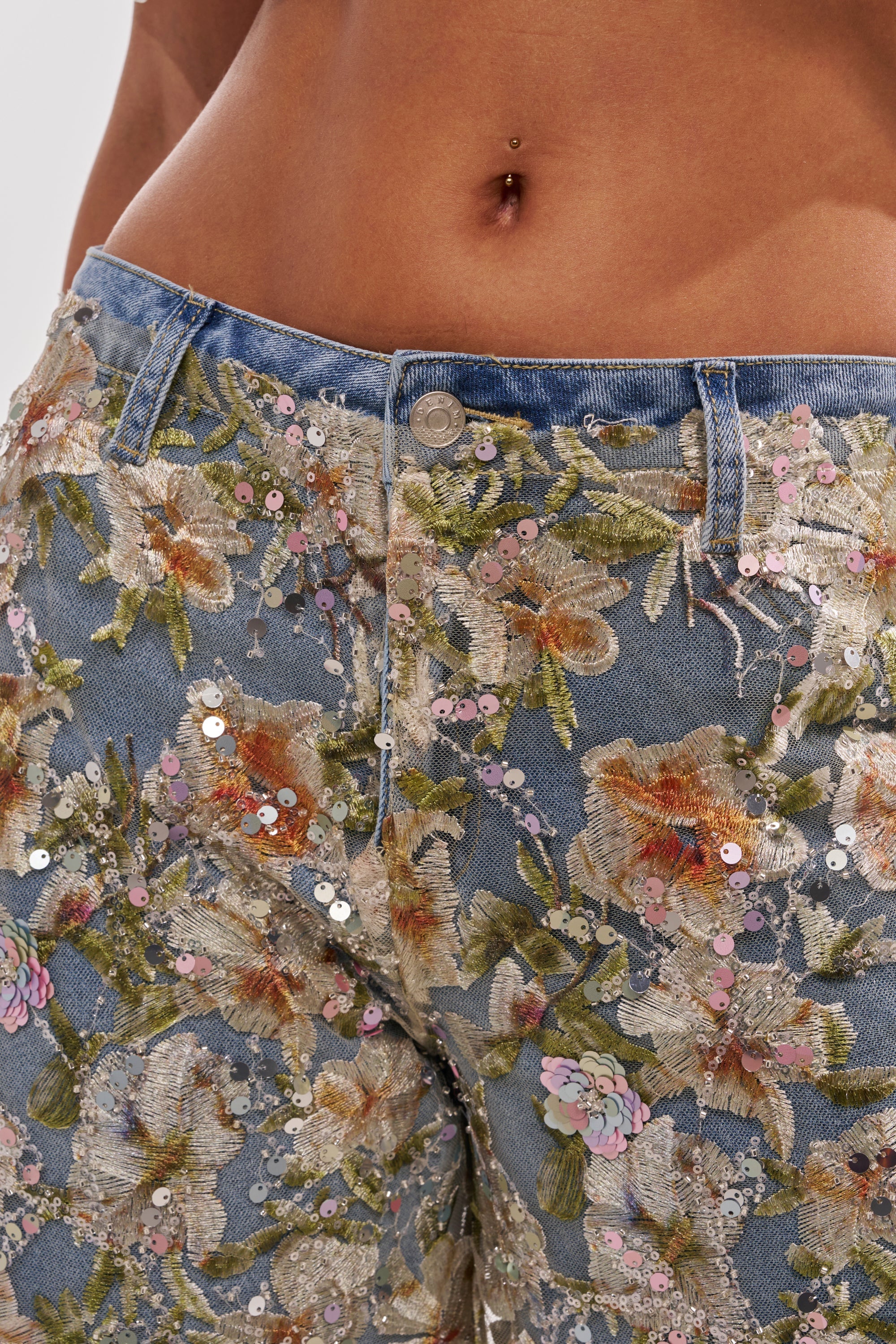 IRIS RELAXED DENIM WITH FLORAL OVERLAY