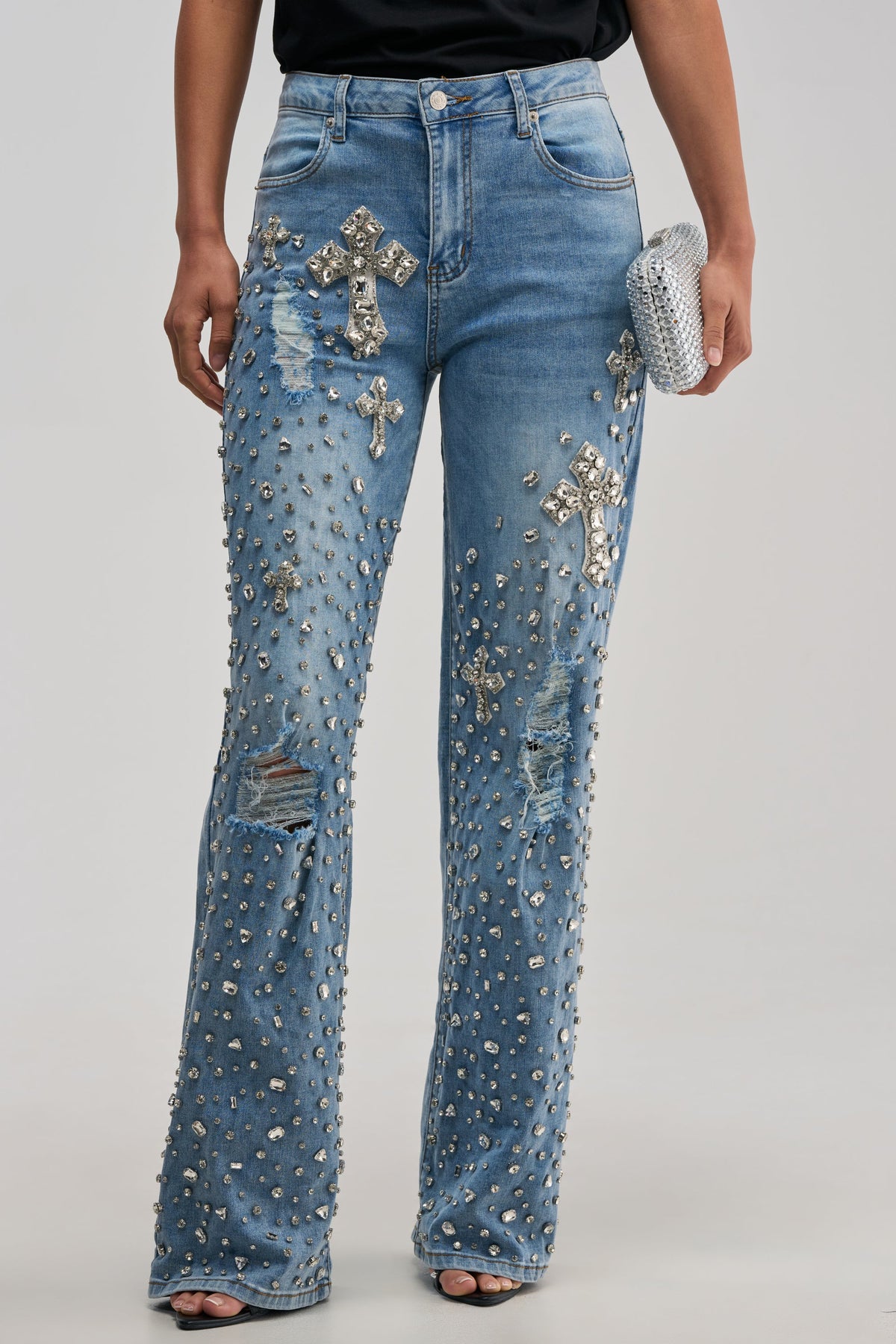 FEELING GRATEFUL RHINESTONE RELAXED DENIM