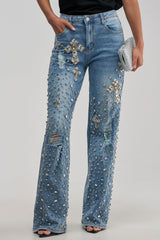 FEELING GRATEFUL RHINESTONE RELAXED DENIM