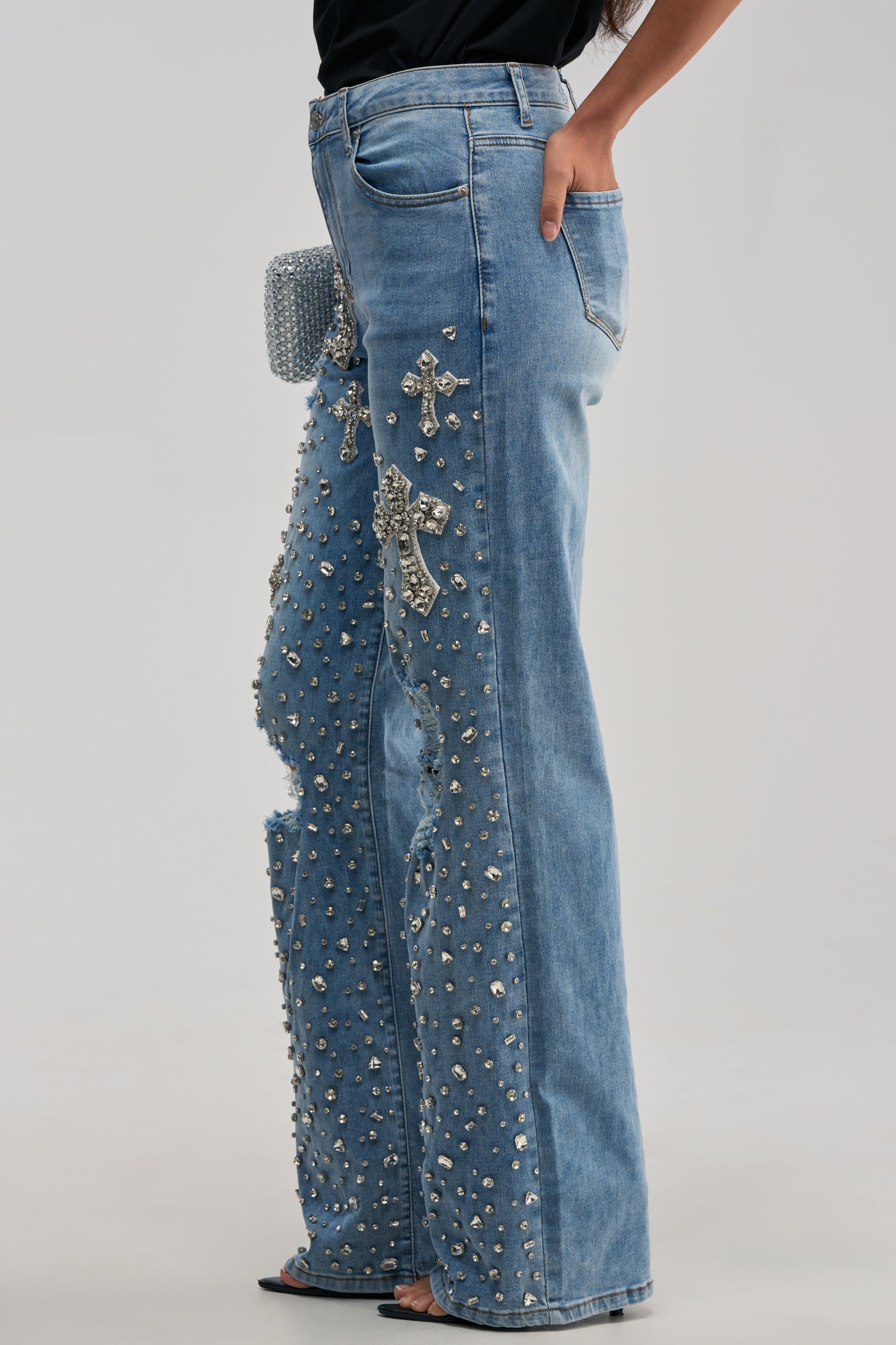 FEELING GRATEFUL RHINESTONE RELAXED DENIM