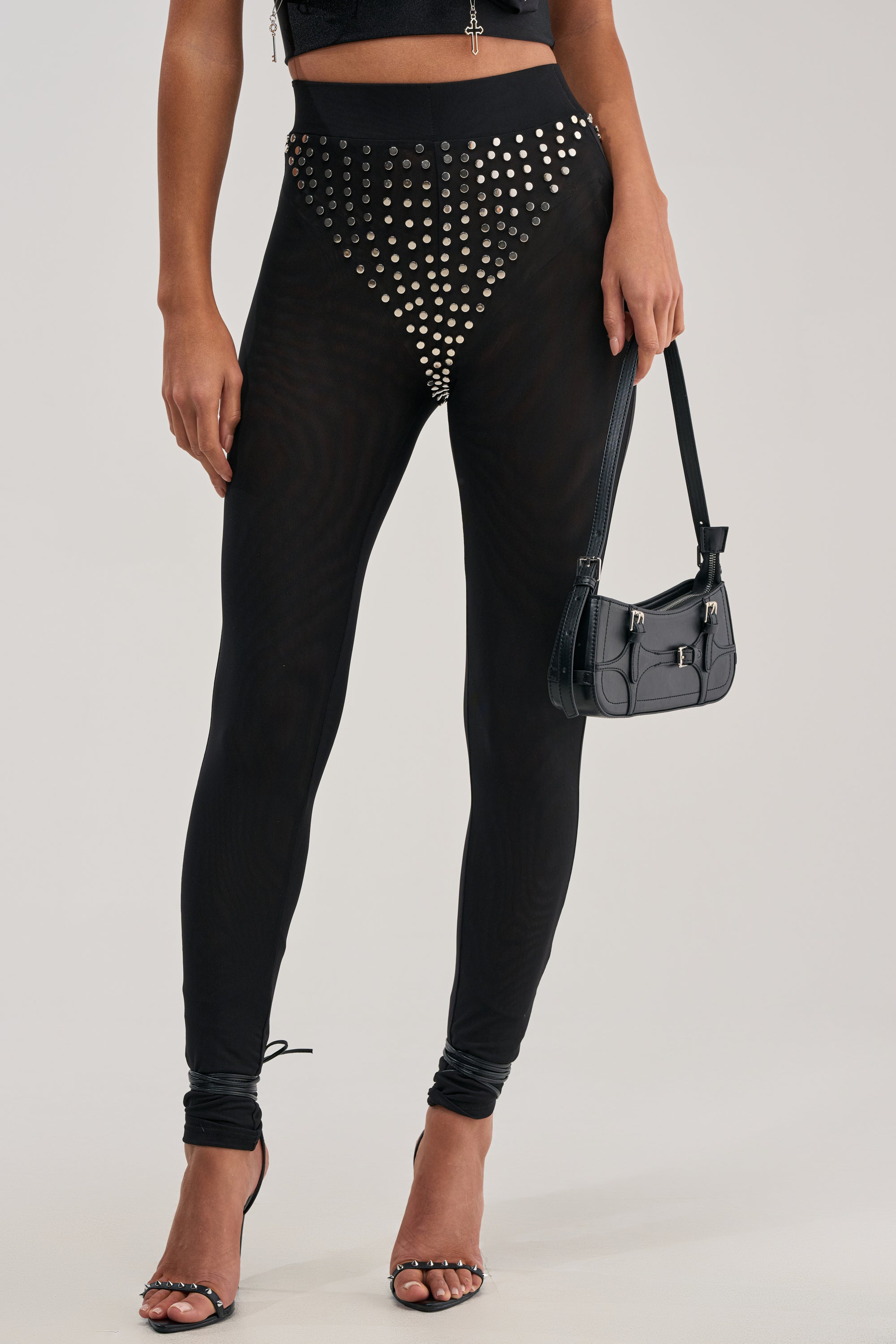 COOLEST GIRL ON THE BLOCK MESH LEGGING WITH STUDS