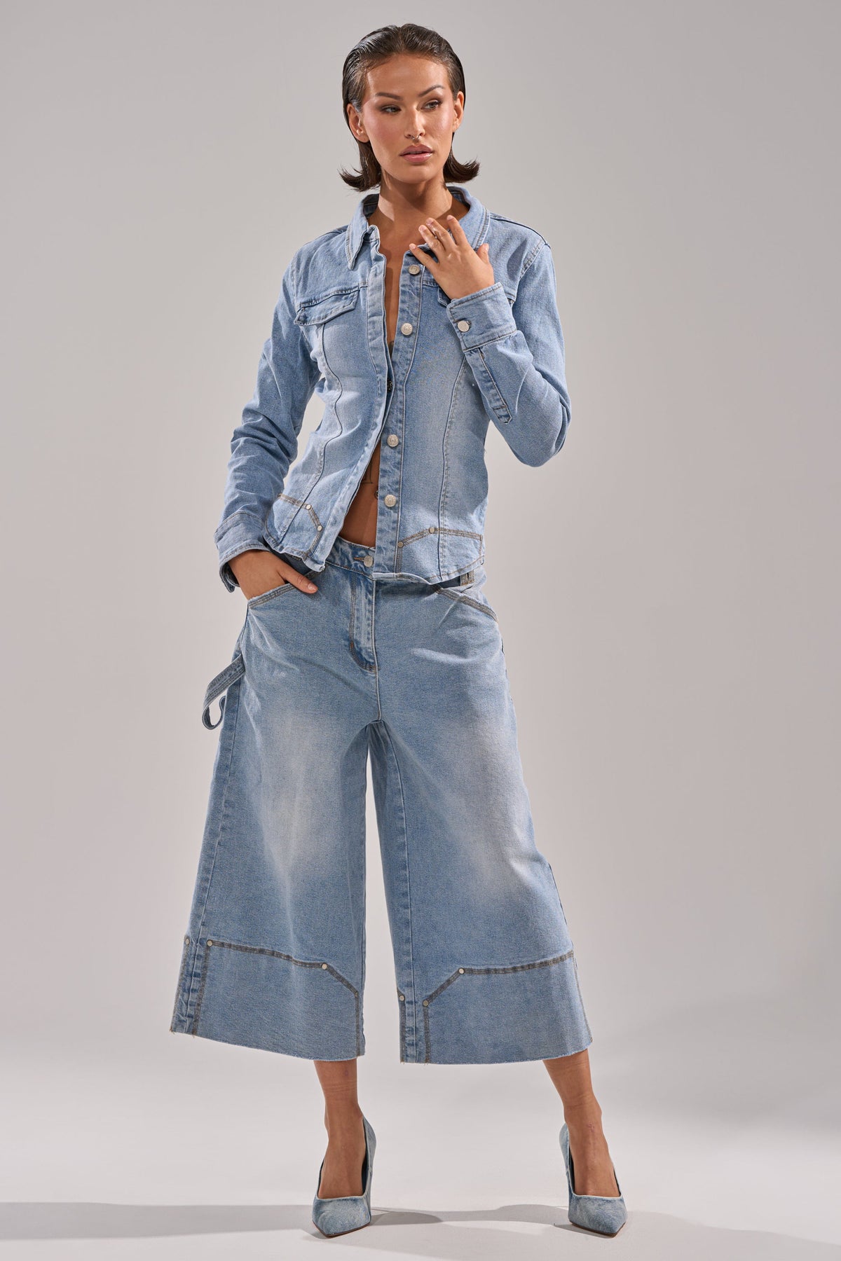 ROCK MY WORLD WIDE-LEG DENIM BERMUDA SHORTS