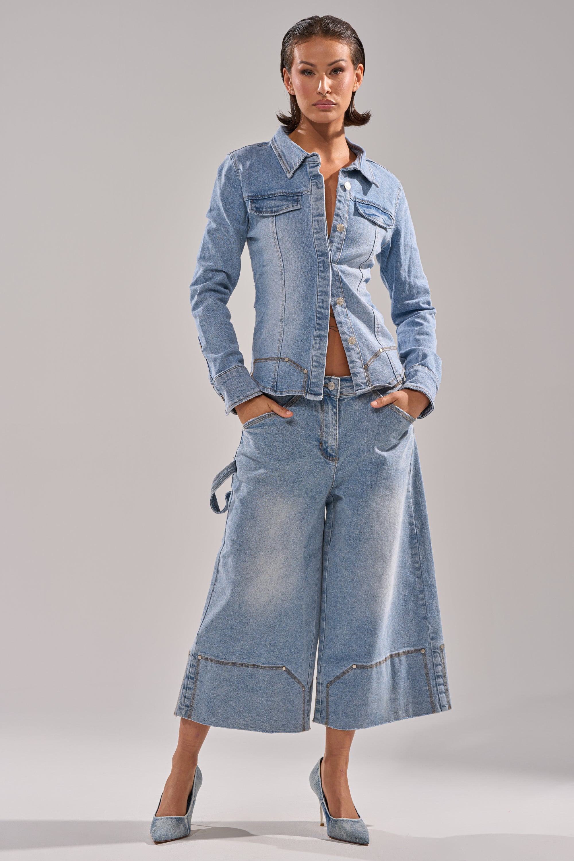 ROCK MY WORLD WIDE-LEG DENIM BERMUDA SHORTS