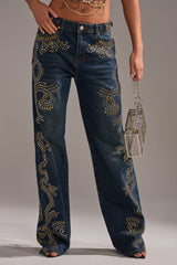 ZIGGY STUDDED WIDE LEG DENIM