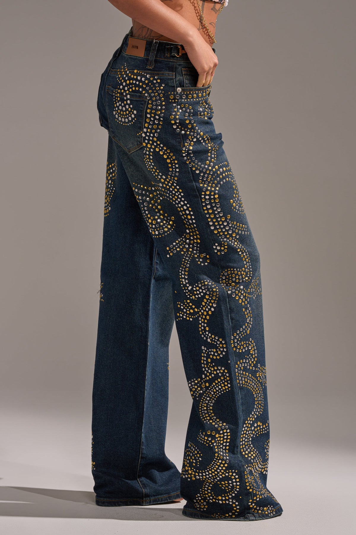 ZIGGY STUDDED WIDE LEG DENIM