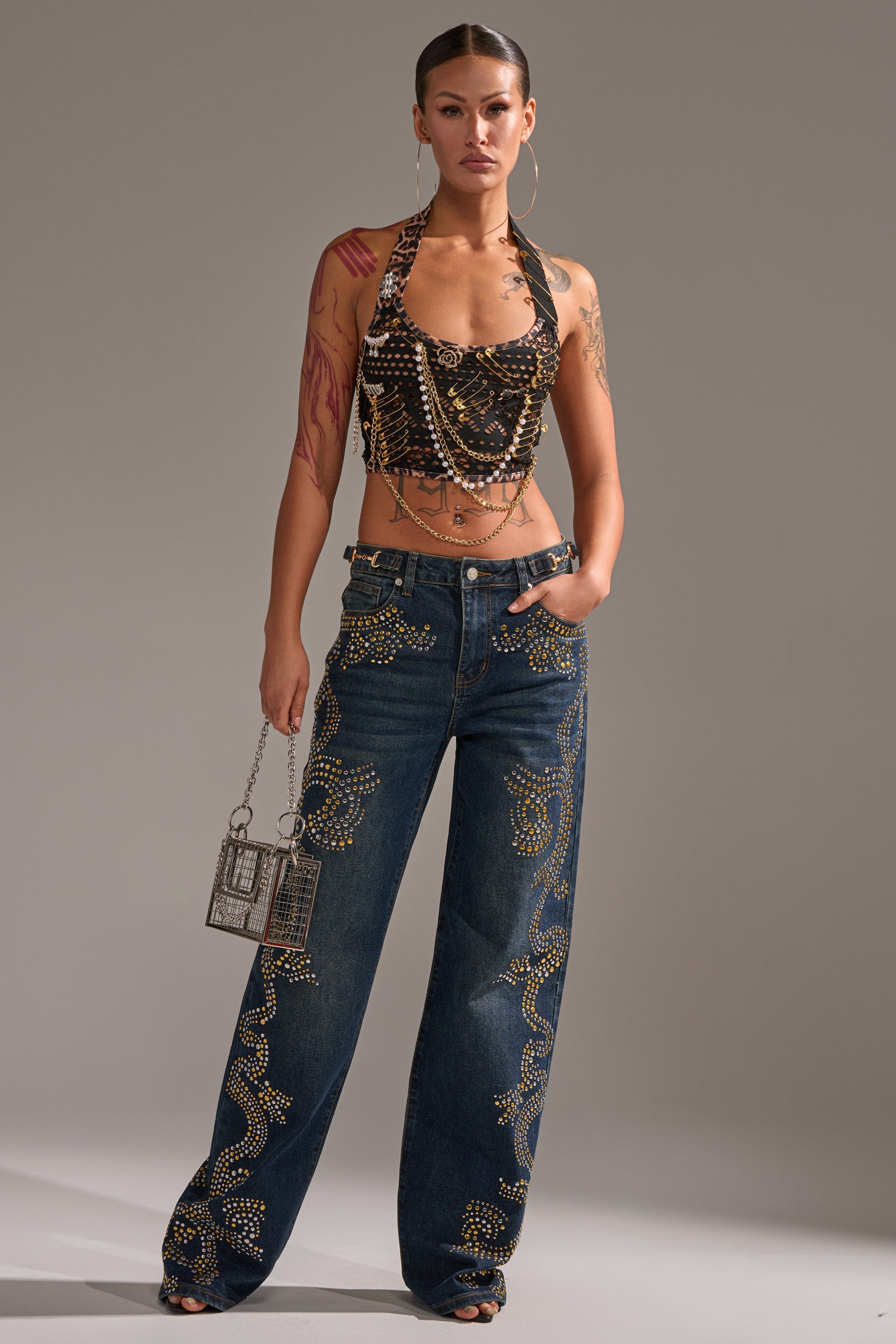 ZIGGY STUDDED WIDE LEG DENIM