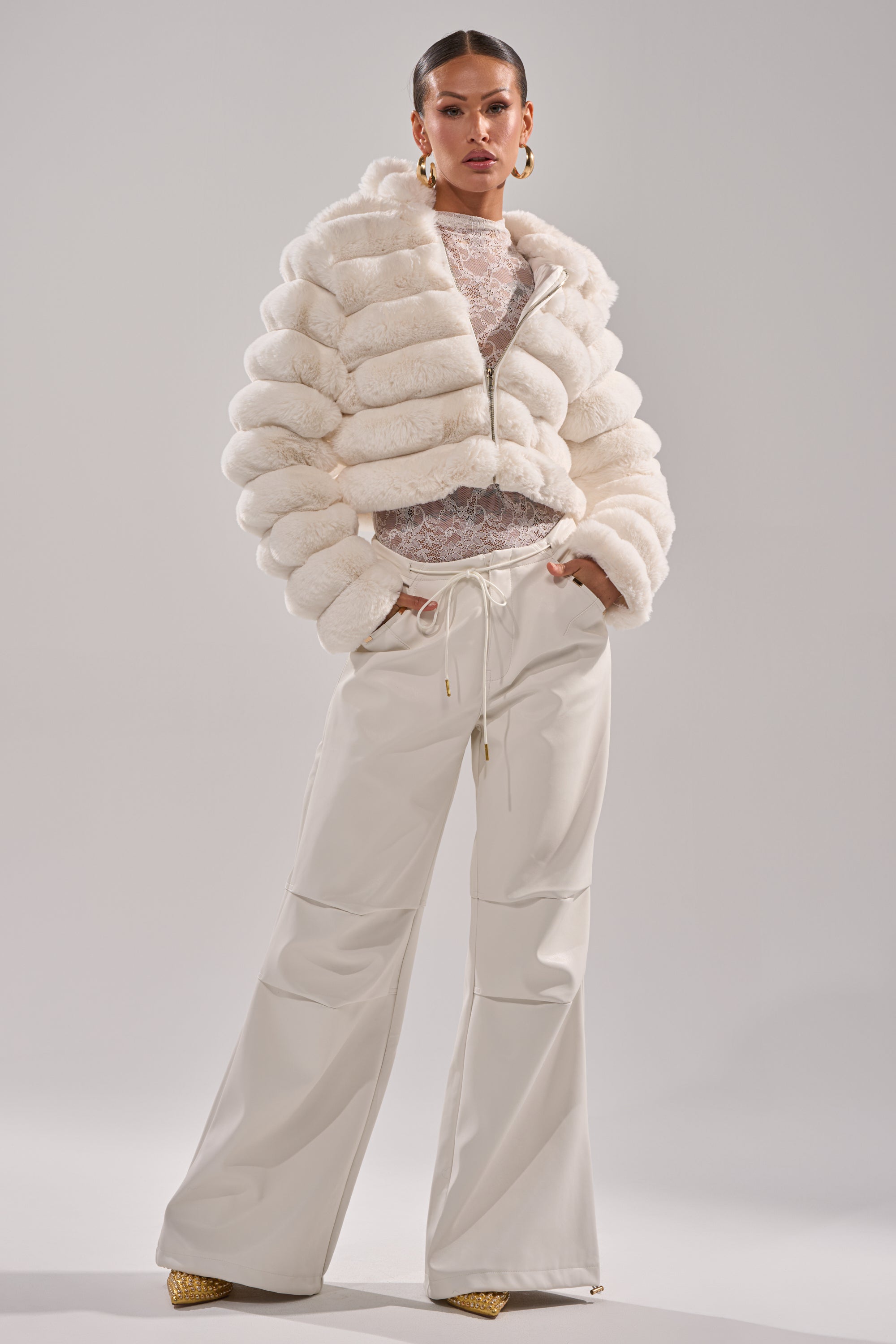GET WITH IT FAUX LEATHER TROUSER IN WHITE