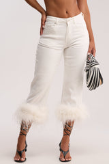 TRIPPY LIKE ME DENIM CAPRI WITH FEATHER
