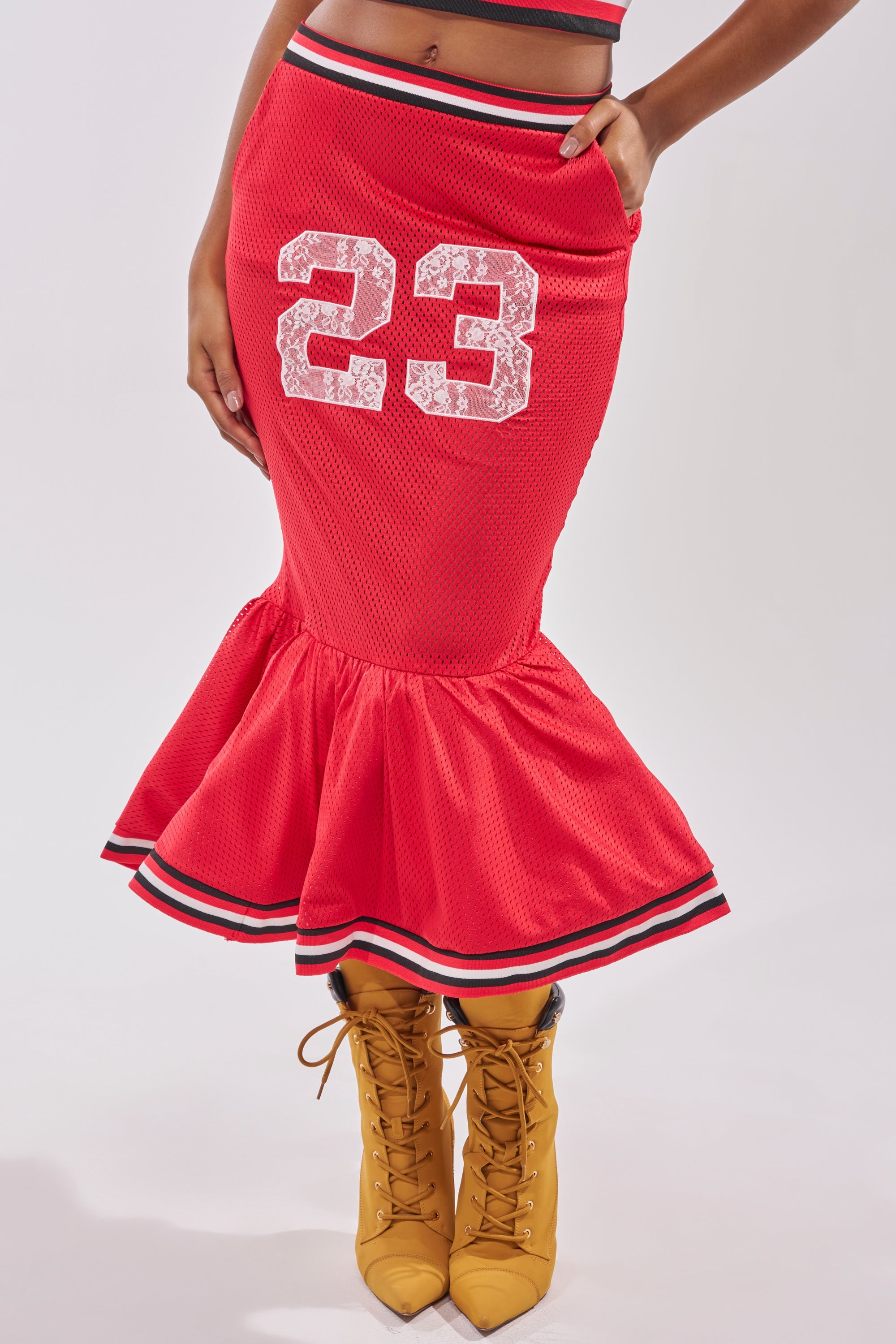 GAME CHANGER PEPLUM MIDI SKIRT
