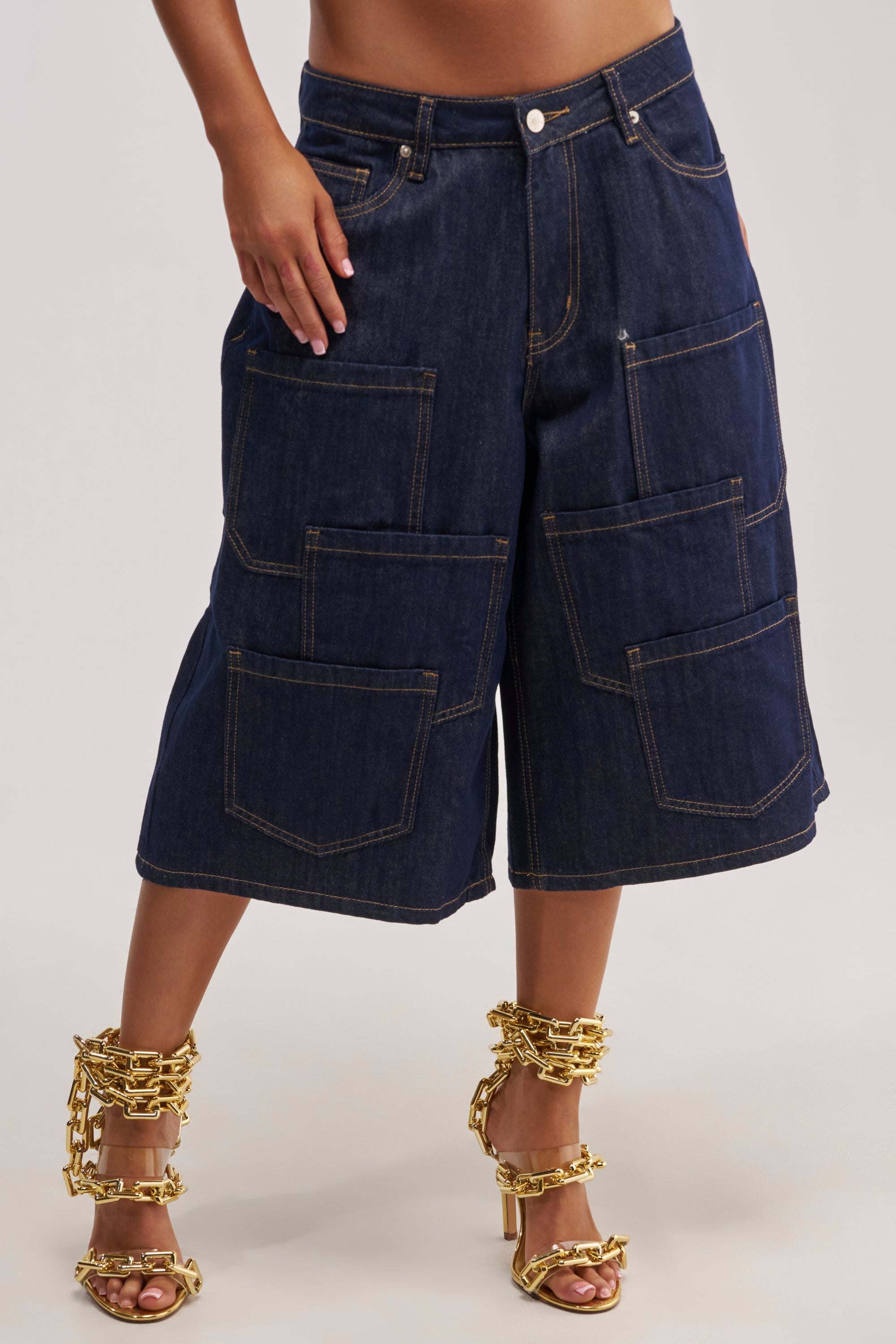 POCKETS ALL OVER DENIM CULOTTE
