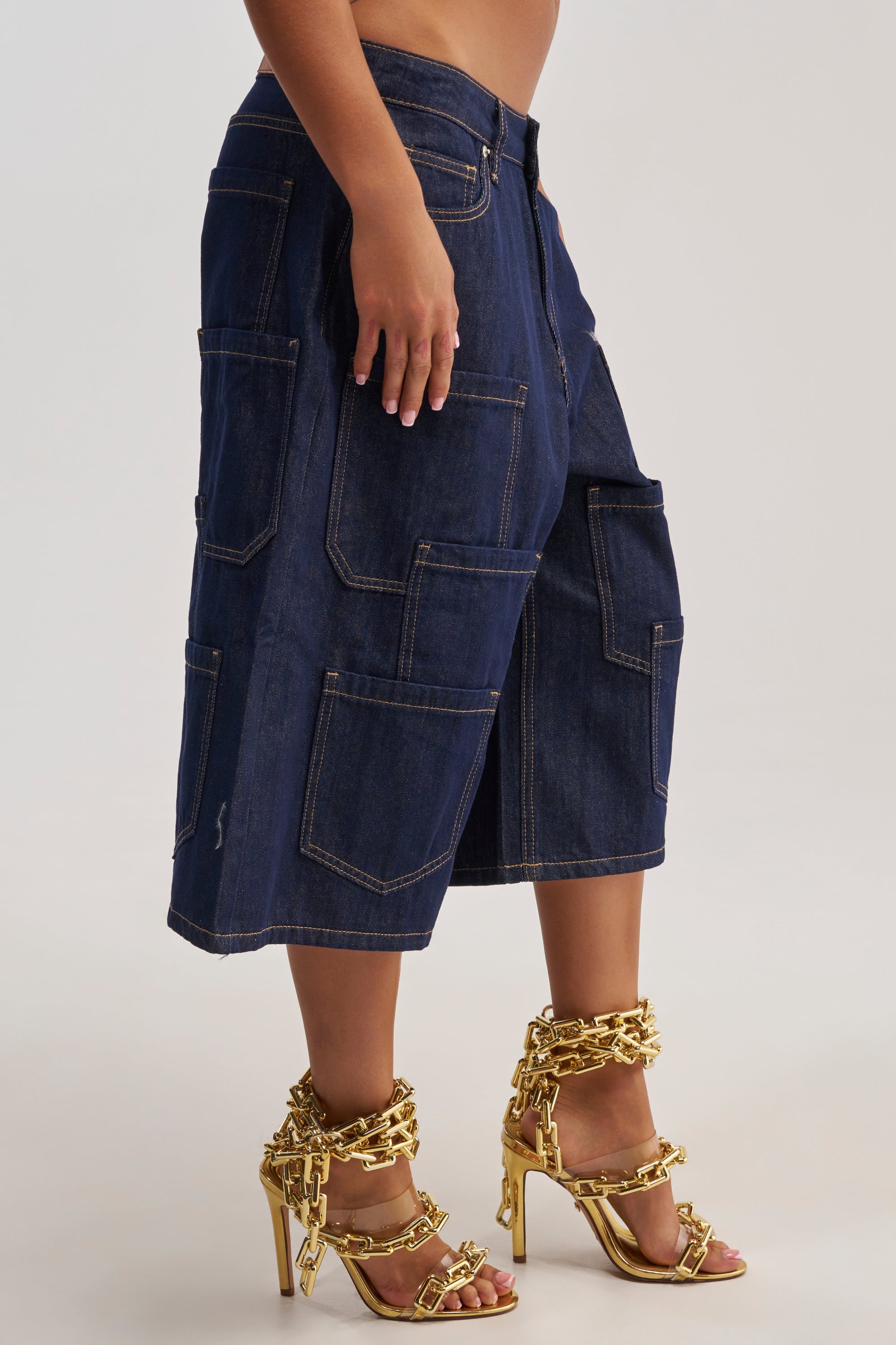 POCKETS ALL OVER DENIM CULOTTE
