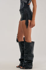 RIDE IT FAUX LEATHER SHORT WITH FRINGE