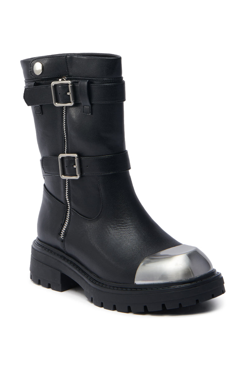 AZALEA WANG JENNINGS BLACK WITH METAL TOE FLAT BOOTIE