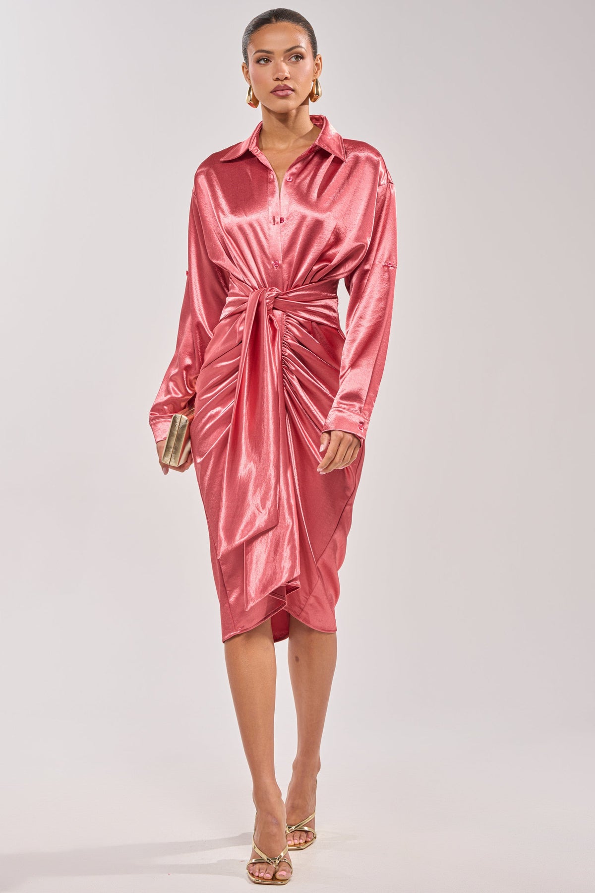 WITH LOVE COLLARED SATIN MIDI DRESS