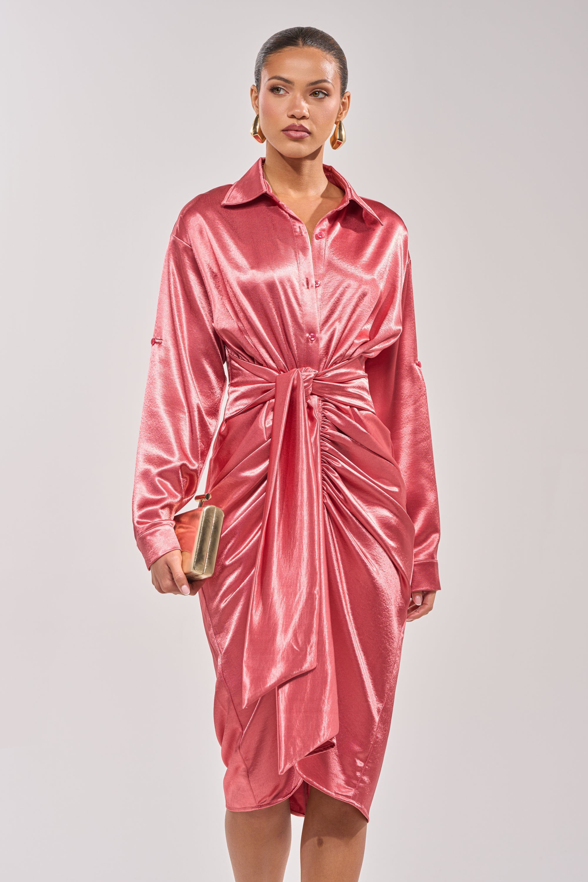 WITH LOVE COLLARED SATIN MIDI DRESS