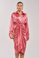 WITH LOVE COLLARED SATIN MIDI DRESS