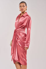 WITH LOVE COLLARED SATIN MIDI DRESS