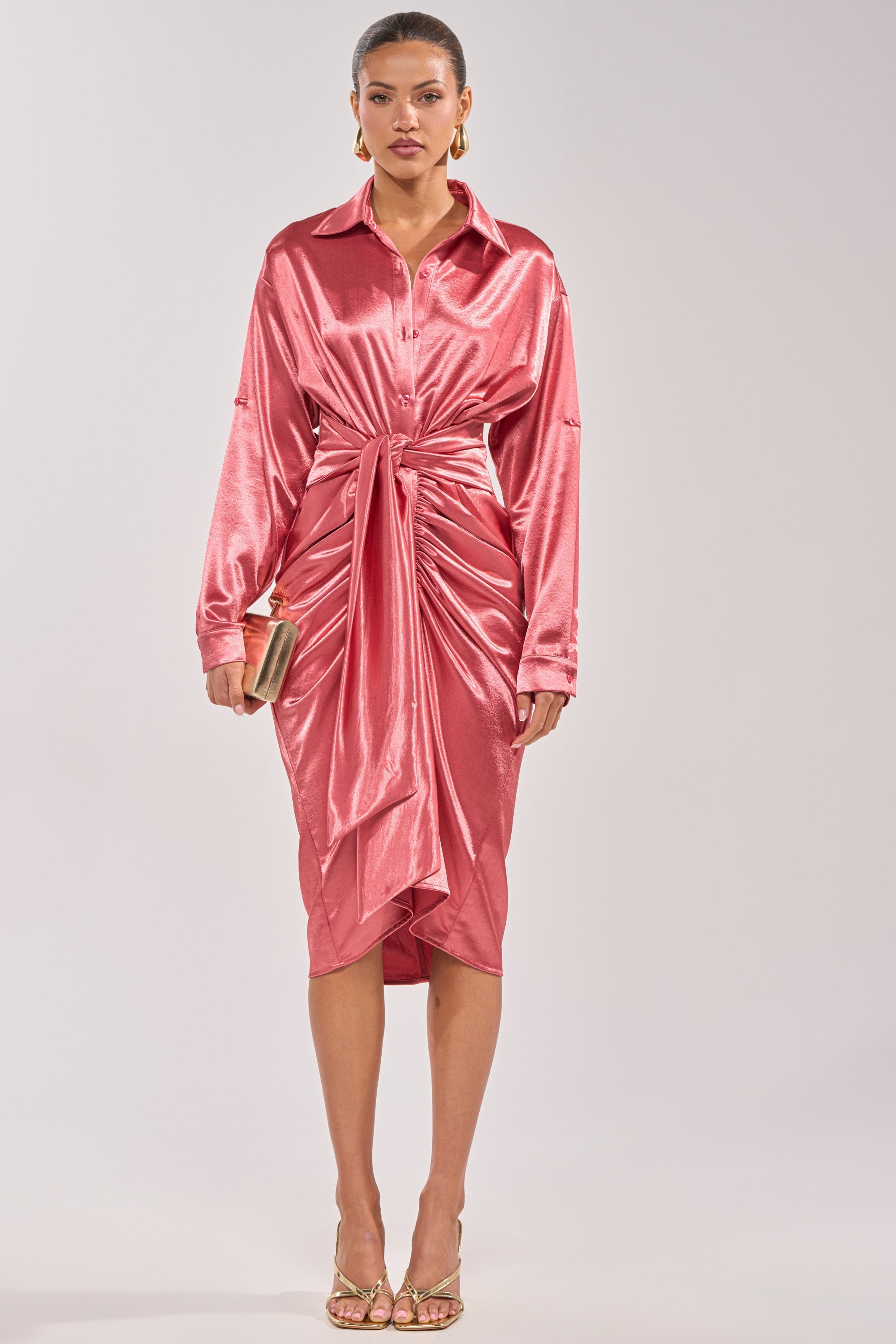 WITH LOVE COLLARED SATIN MIDI DRESS