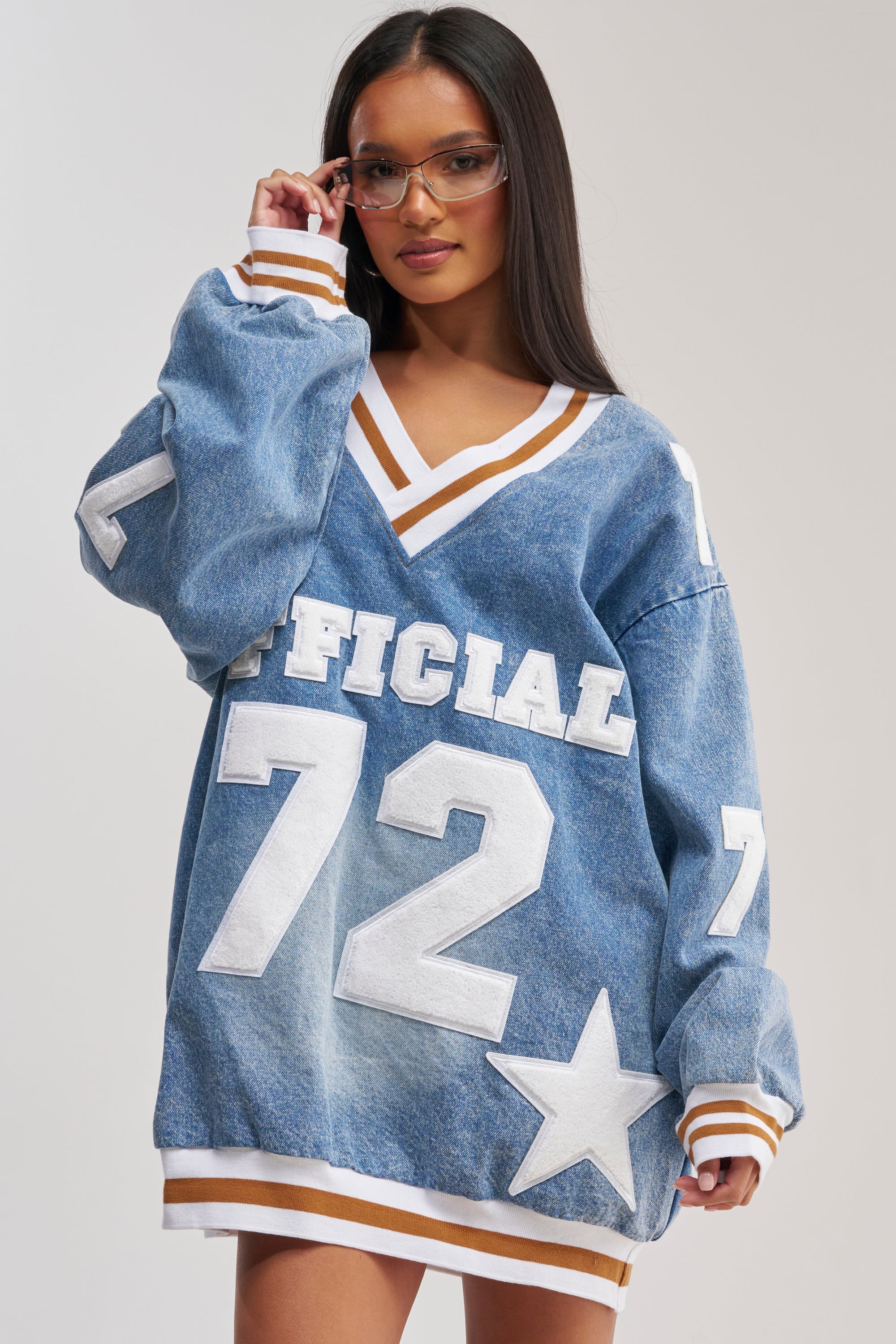PLAYER FOR YOU DENIM JERSEY MINI DRESS