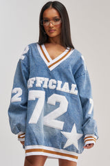 PLAYER FOR YOU DENIM JERSEY MINI DRESS