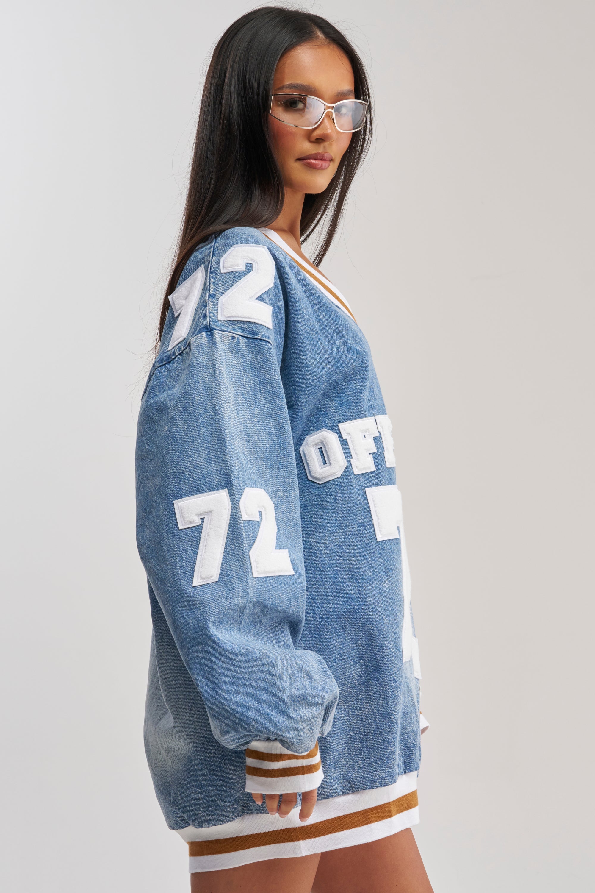 PLAYER FOR YOU DENIM JERSEY MINI DRESS