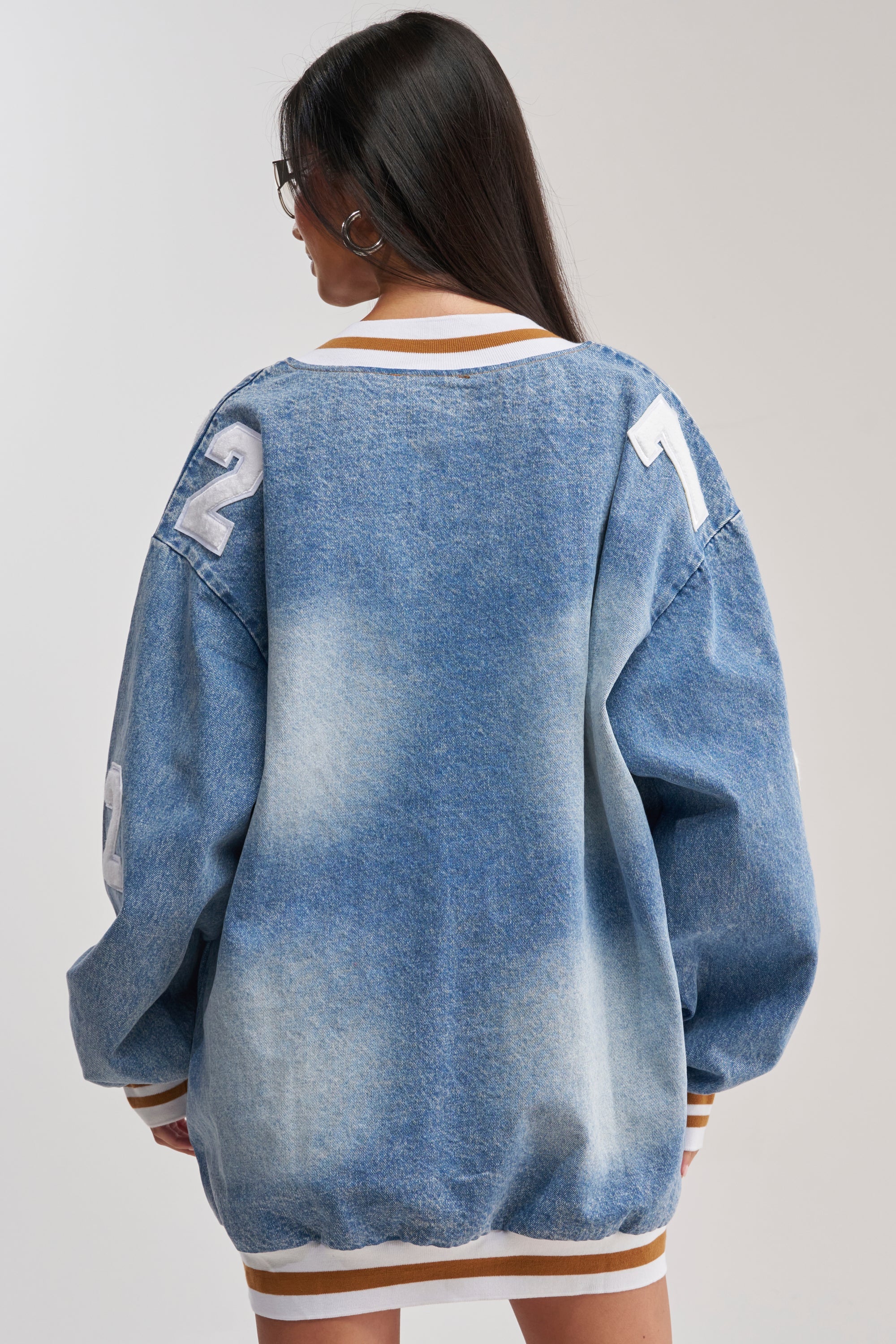 PLAYER FOR YOU DENIM JERSEY MINI DRESS