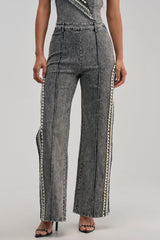 LUXURIOUS DENIM PANTS WITH SIDE SLITS IN GREY