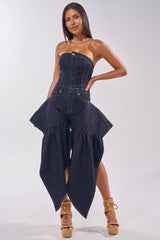 NO ONE LIKE ME DENIM ROMPER IN DARK BLUE DENIM