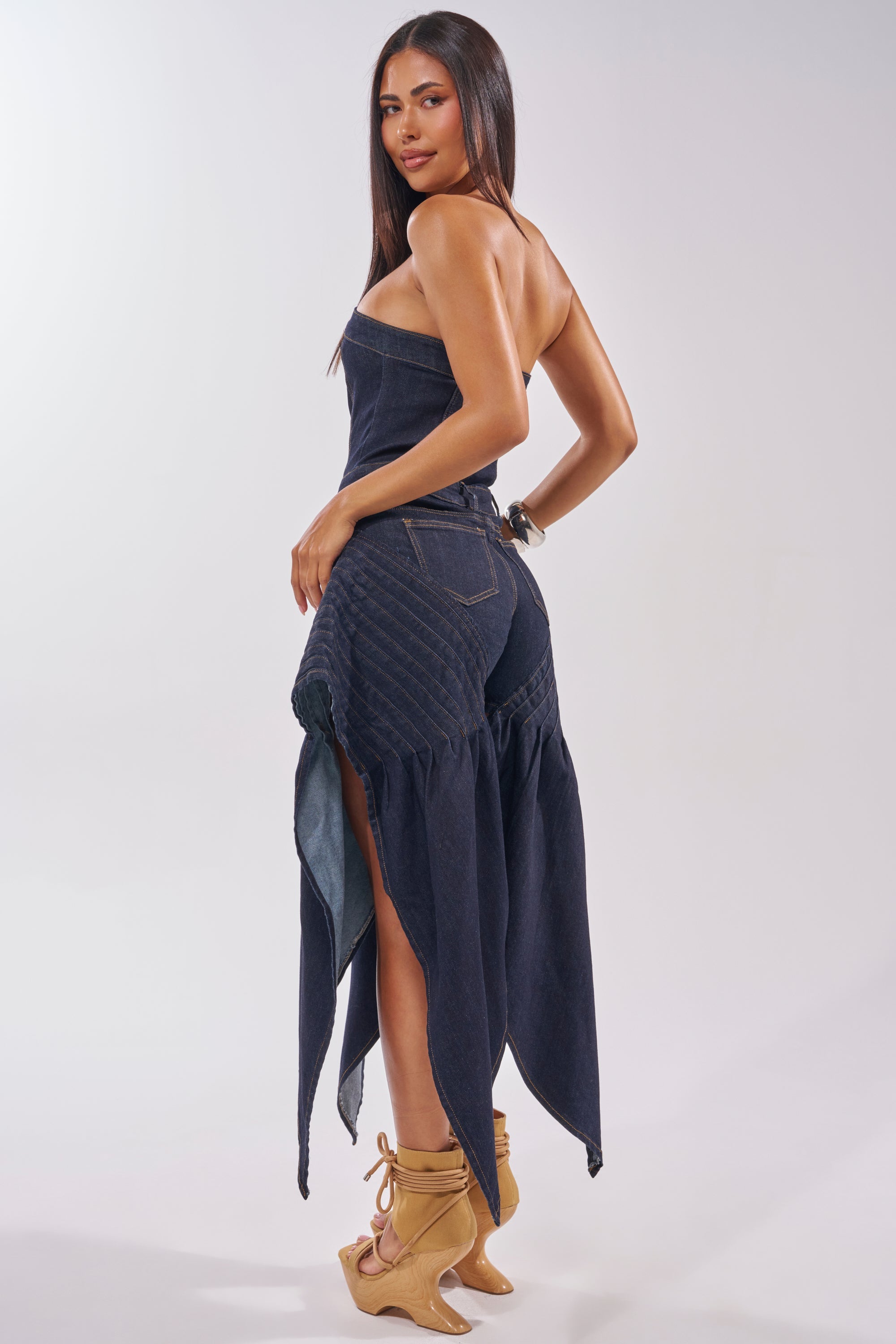 NO ONE LIKE ME DENIM ROMPER IN DARK BLUE DENIM