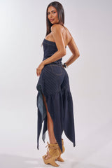 NO ONE LIKE ME DENIM ROMPER IN DARK BLUE DENIM
