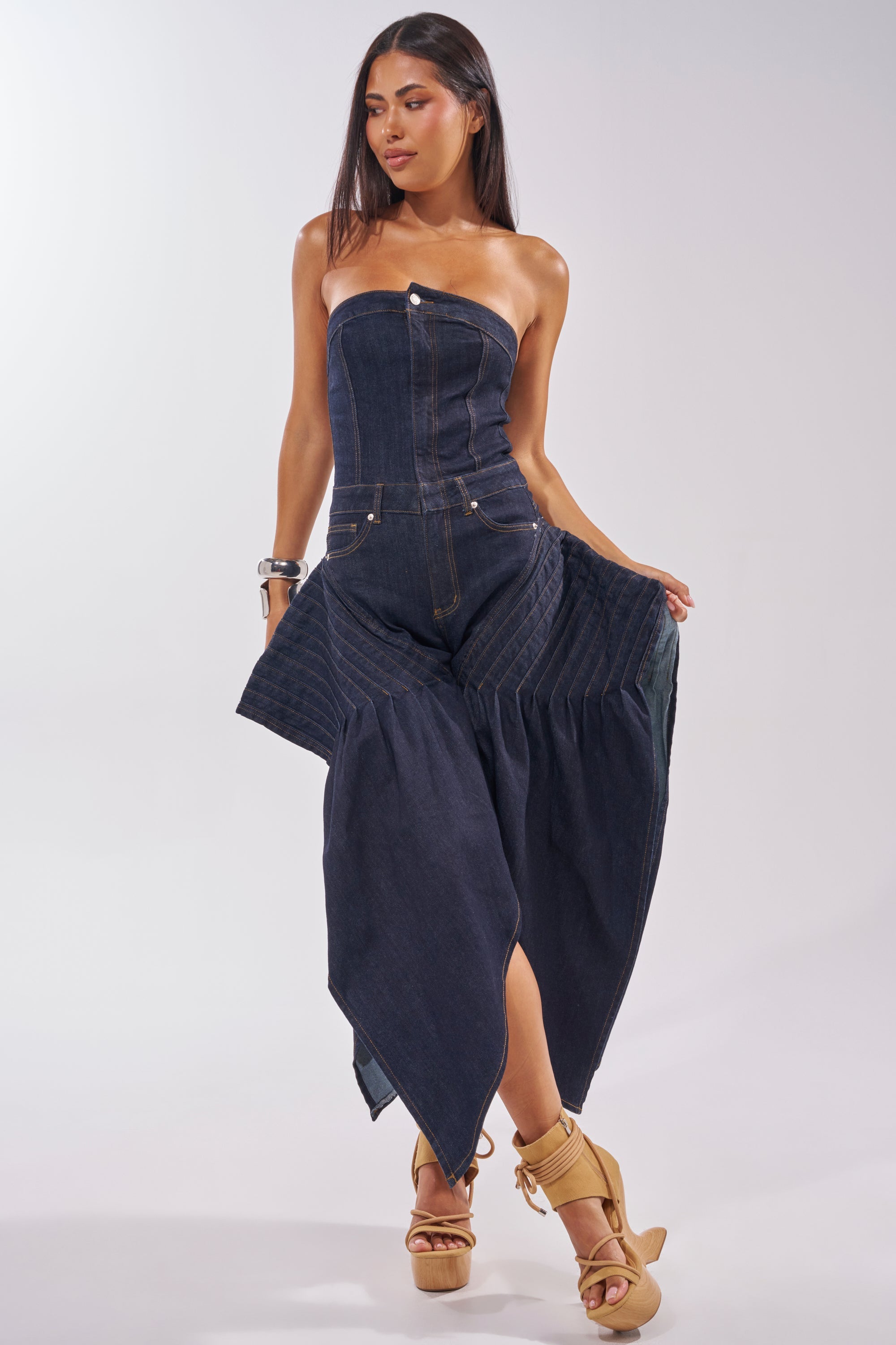 NO ONE LIKE ME DENIM ROMPER IN DARK BLUE DENIM