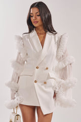 LIVING OVER THE TOP RUFFLE SLEEVE BLAZER MINI DRESS IN WHITE