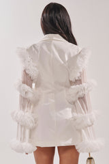 LIVING OVER THE TOP RUFFLE SLEEVE BLAZER MINI DRESS IN WHITE