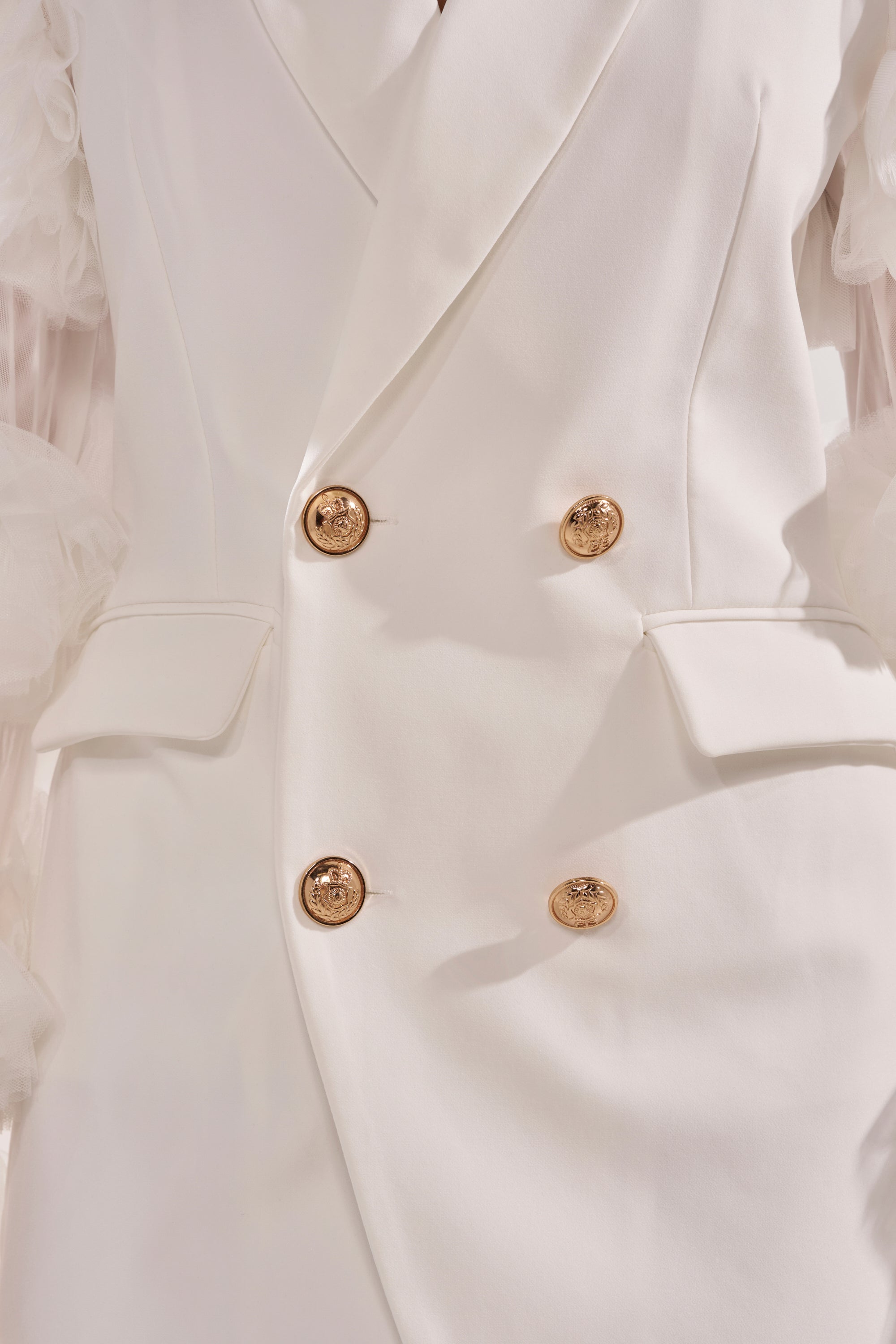 LIVING OVER THE TOP RUFFLE SLEEVE BLAZER MINI DRESS IN WHITE