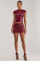 SEE THROUGH ME MINI SKIRT IN BURGUNDY
