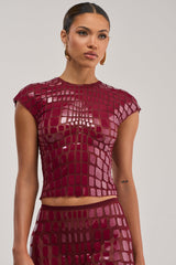 SEE THROUGH ME TOP IN BURGUNDY