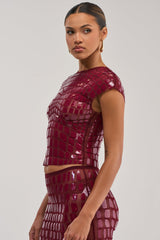 SEE THROUGH ME TOP IN BURGUNDY