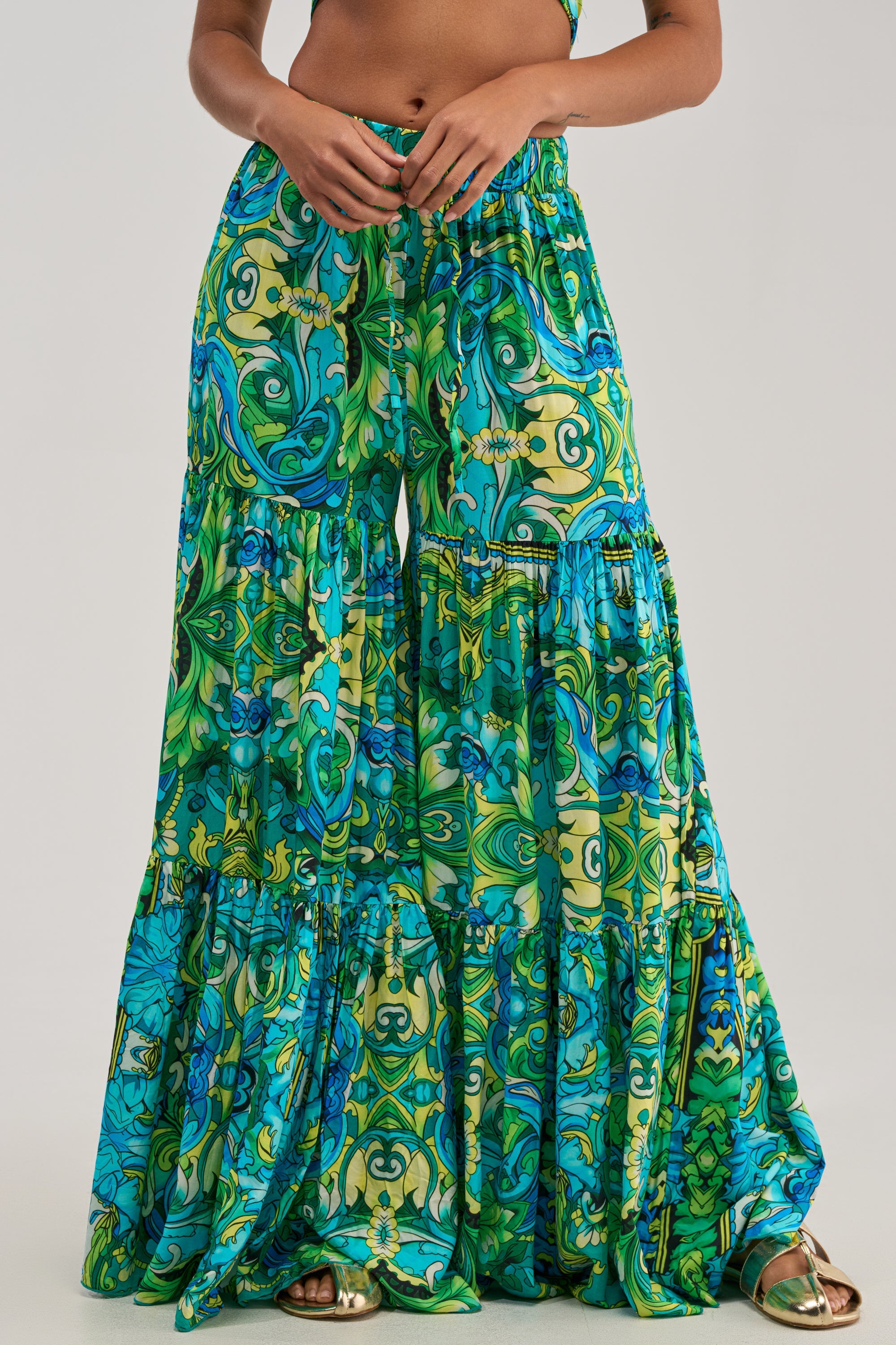 INTO THE GARDEN PALAZZO PANT IN GREEN MULTI