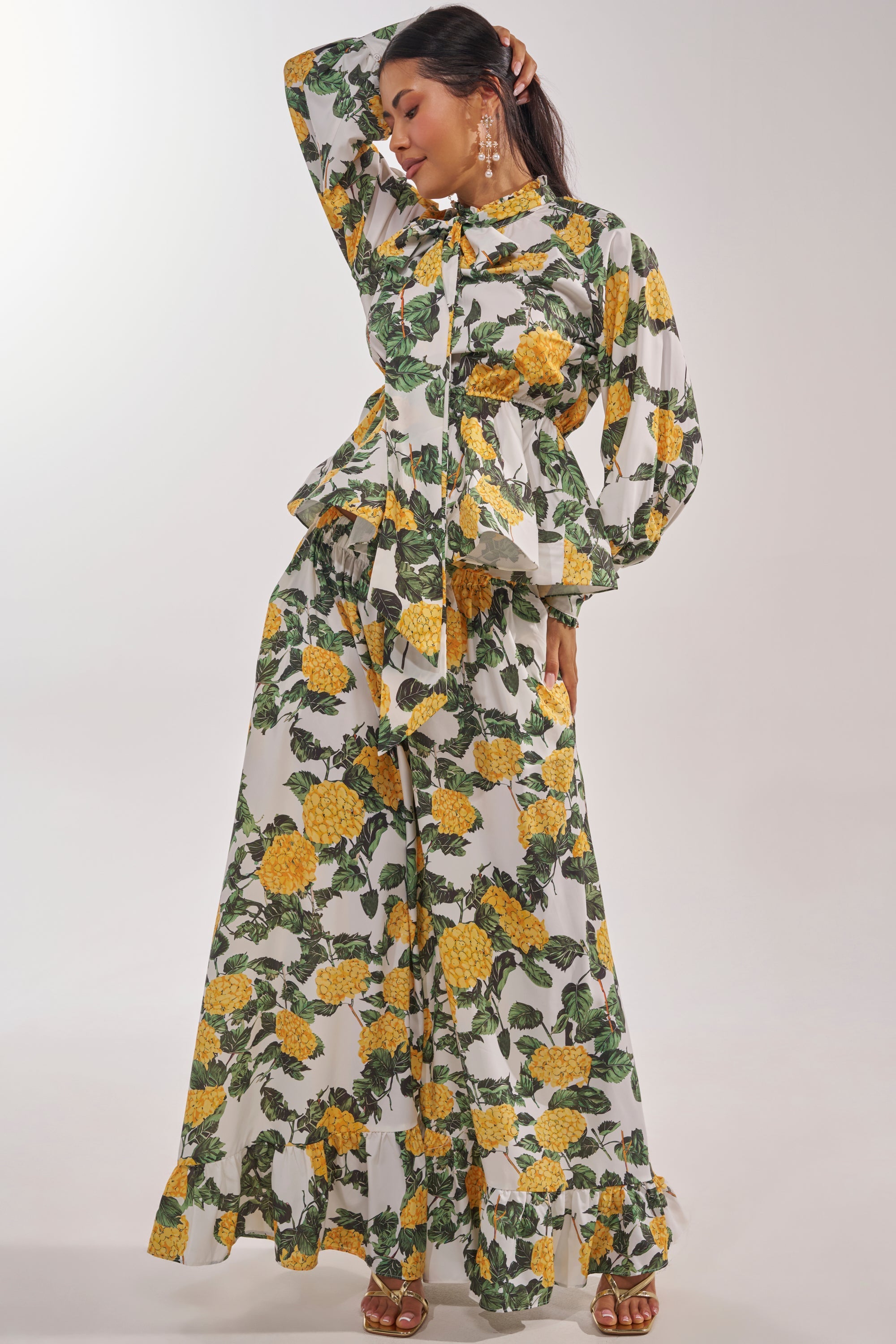 JULIE FLORAL WIDE LEG RUFFLE PANT