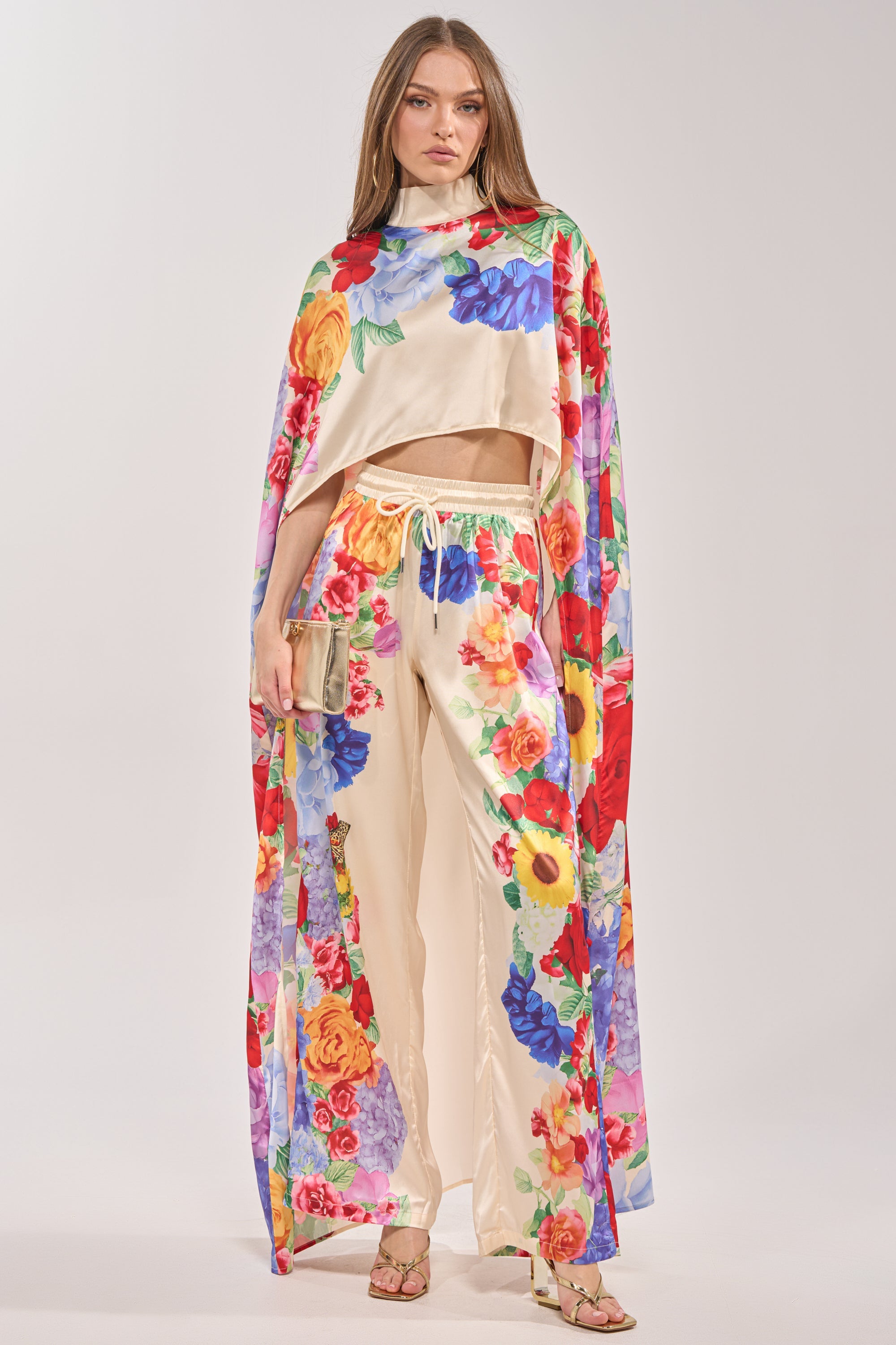 FLORAL BURST CAPE TOP