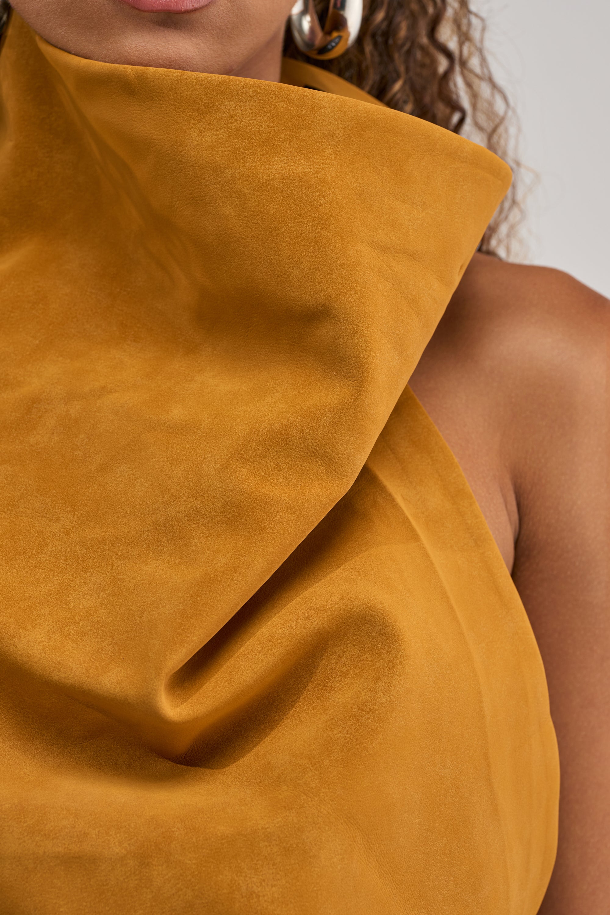JANE SUEDE HALTER TOP IN MUSTARD