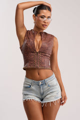 DOWN FOR WHATEVER FAUX LEATHER CORSET TOP
