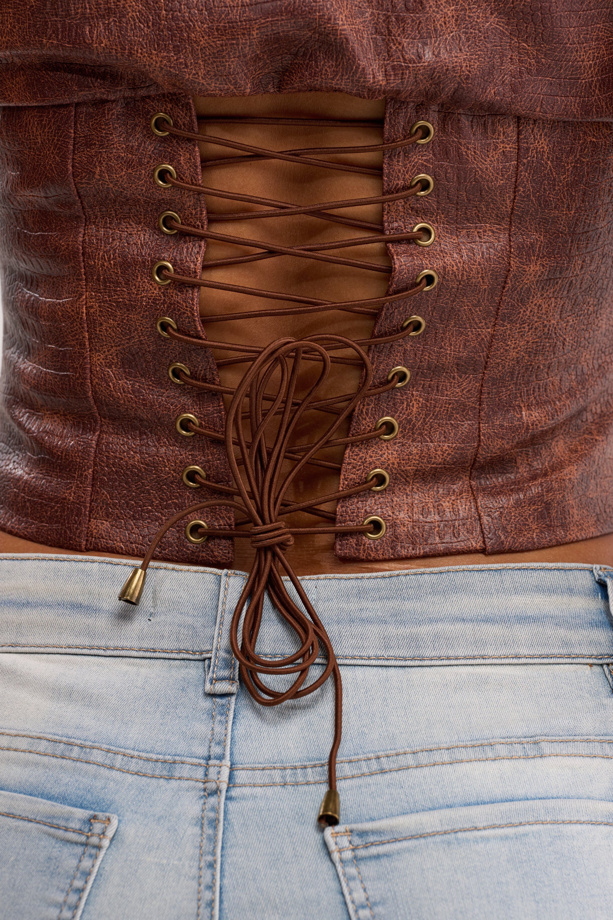 DOWN FOR WHATEVER FAUX LEATHER CORSET TOP