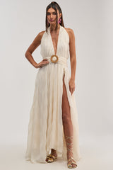 BEACH CLUB BELTED MAXI DRESS IN WHITE