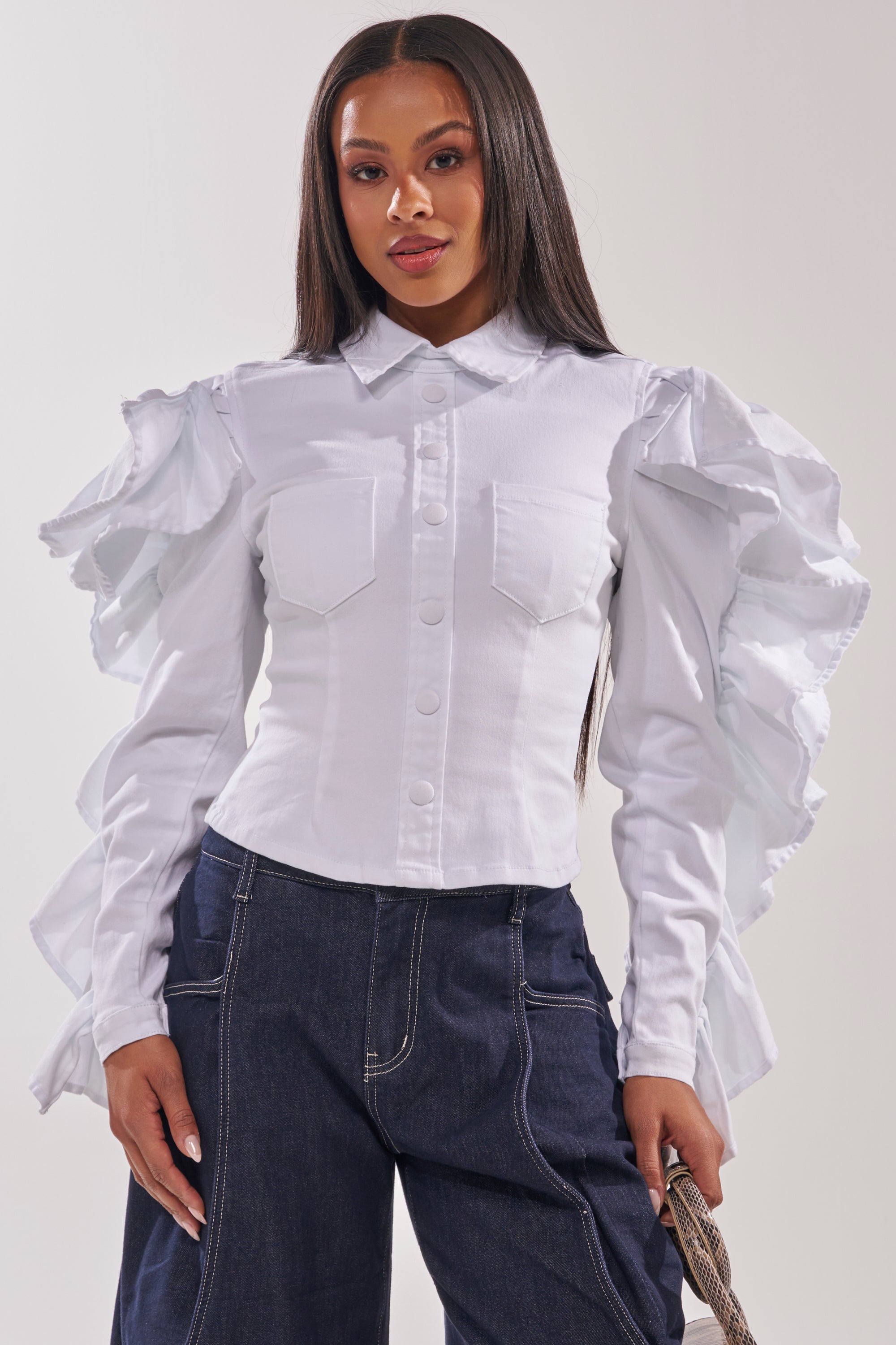 DREA RUFFLE SLEEVE BUTTON DOWN
