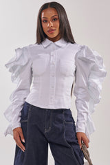 DREA RUFFLE SLEEVE BUTTON DOWN